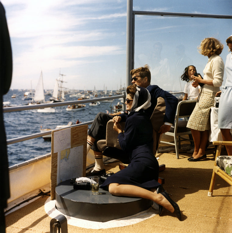 President and Mrs. Kennedy watch the America's Cup off Newport in 1962