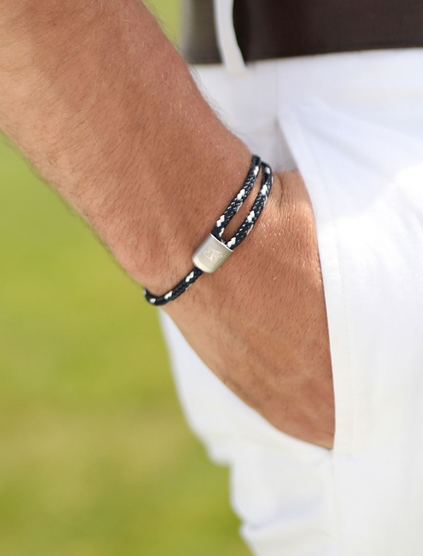 Man wearing a Lemon and Line adjustable Cuttyhunk rope bracelet
