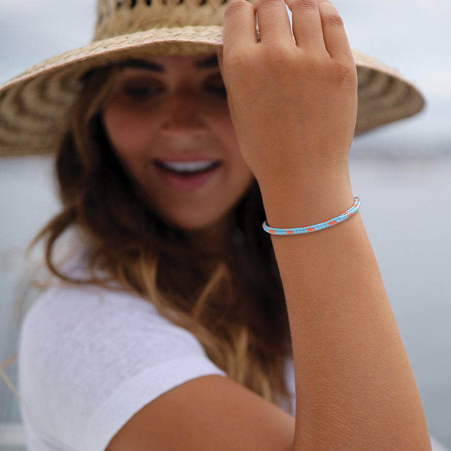 Woman wearing a Lemon and Line Chatham nautical rope bracelet