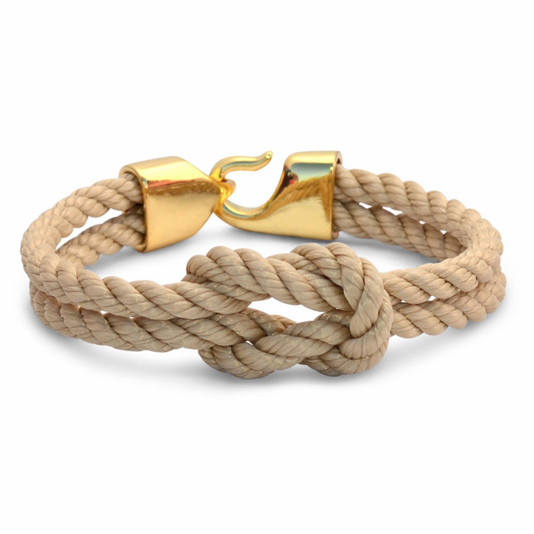 Limited Edition Vineyard Collection: A Vintage three-strand square knot nautical rope bracelet with gold-plated 316L stainless steel hardware and custom USA-made line.