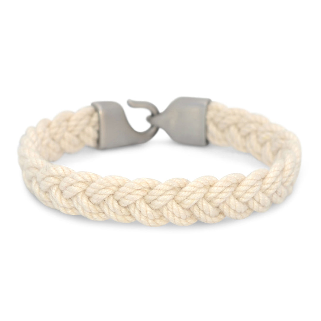 Turks Head bracelet in Oyster cotton line with a 316L stainless steel clasp