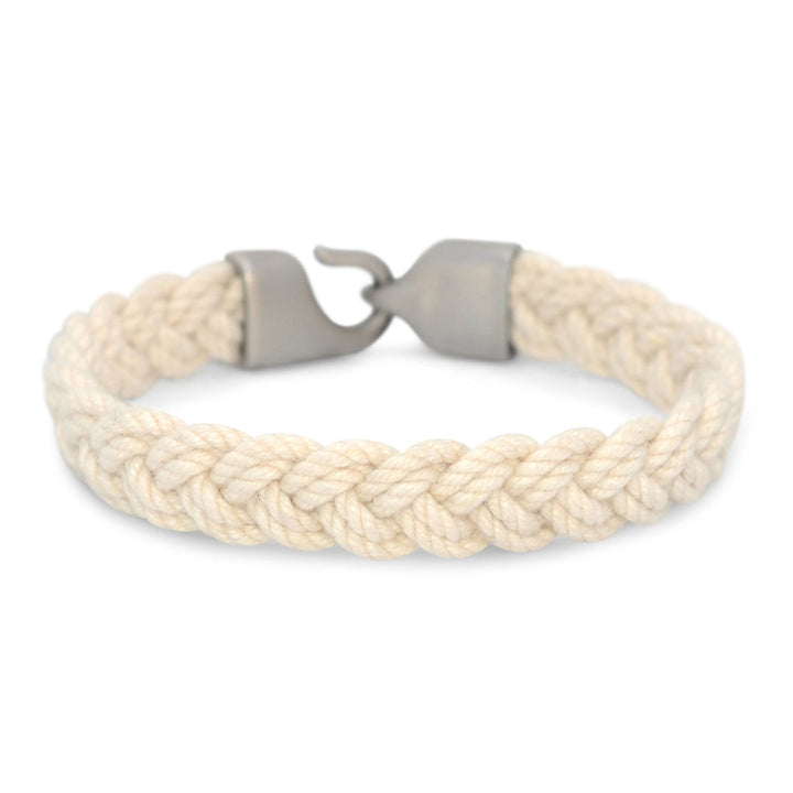 Turks Head bracelet in Oyster cotton line with a 316L stainless steel clasp
