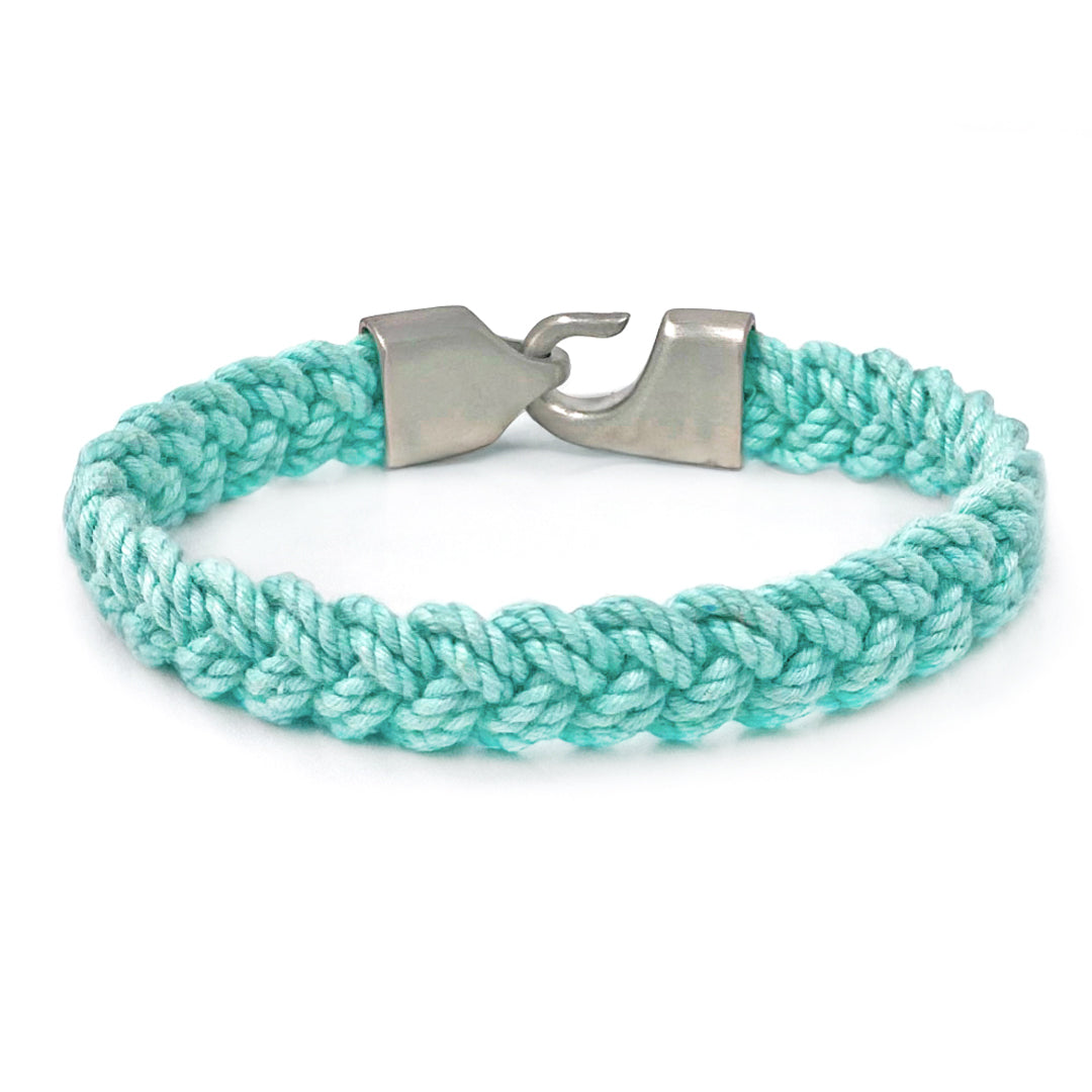 Turks Head Sea Glass: A classic Turks head knot bracelet in custom hand-dyed cotton braid with a 316L stainless steel clasp, handcrafted in Newport, Rhode Island.
