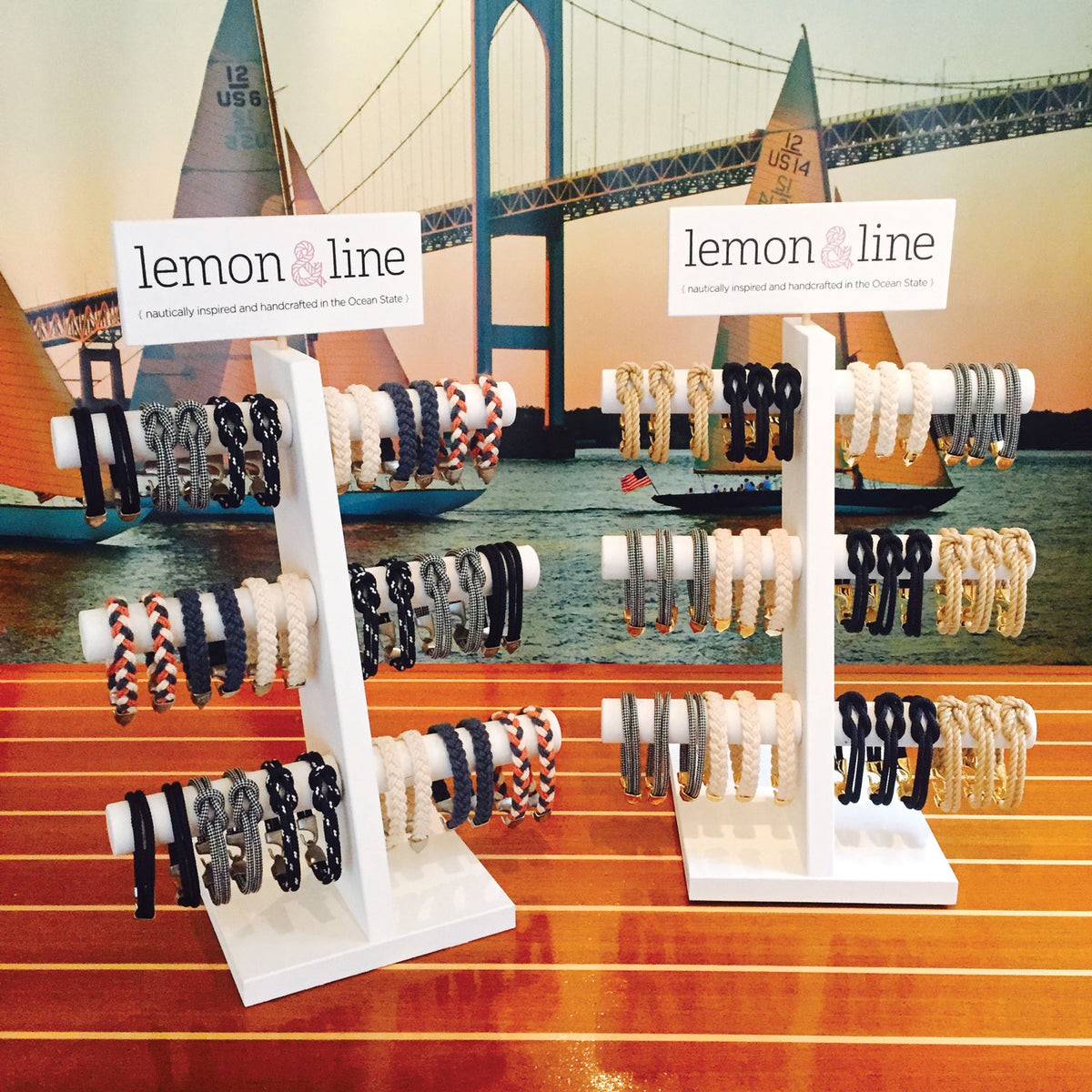 Lemon and Line nautical rope bracelets on a retail display