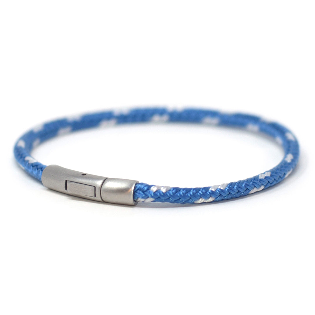 The Chatham Collection Clean Ocean bracelet in bright blue, handcrafted with 100% recycled plastic line and marine-grade stainless steel hardware