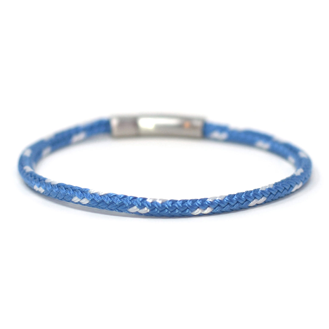 The Chatham Collection Clean Ocean bracelet in bright blue, handcrafted with 100% recycled plastic line and marine-grade stainless steel hardware