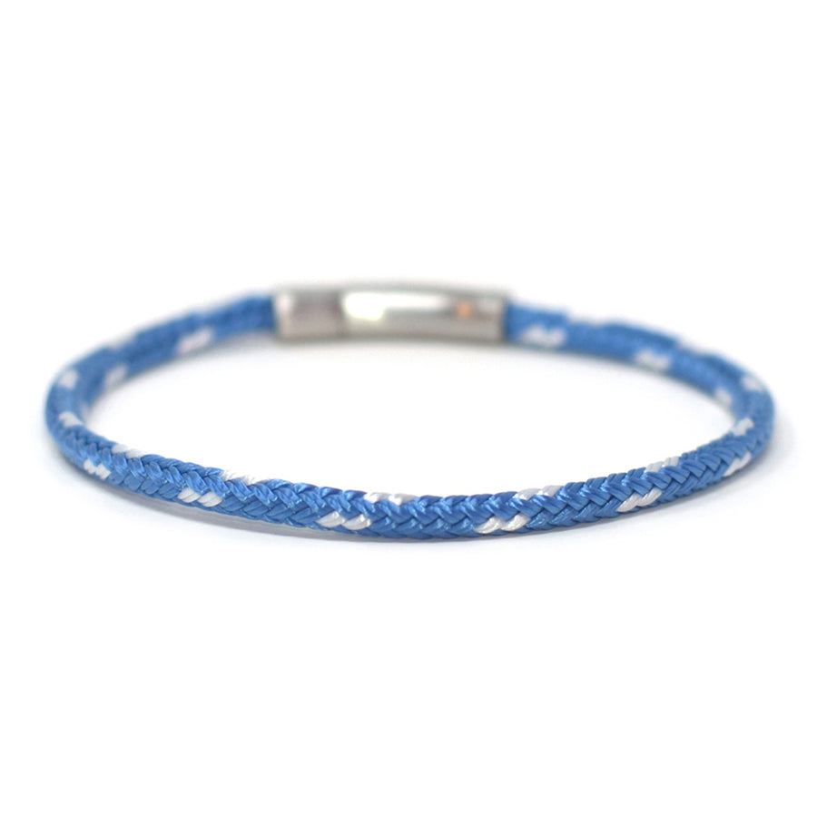 The Chatham Collection Clean Ocean bracelet in bright blue, handcrafted with 100% recycled plastic line and marine-grade stainless steel hardware