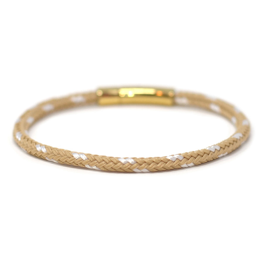 The Chatham Collection: A streamlined tan and white nautical bracelet handcrafted with custom USA-made line and 316L gold stainless steel hardware by Lemon & Line.