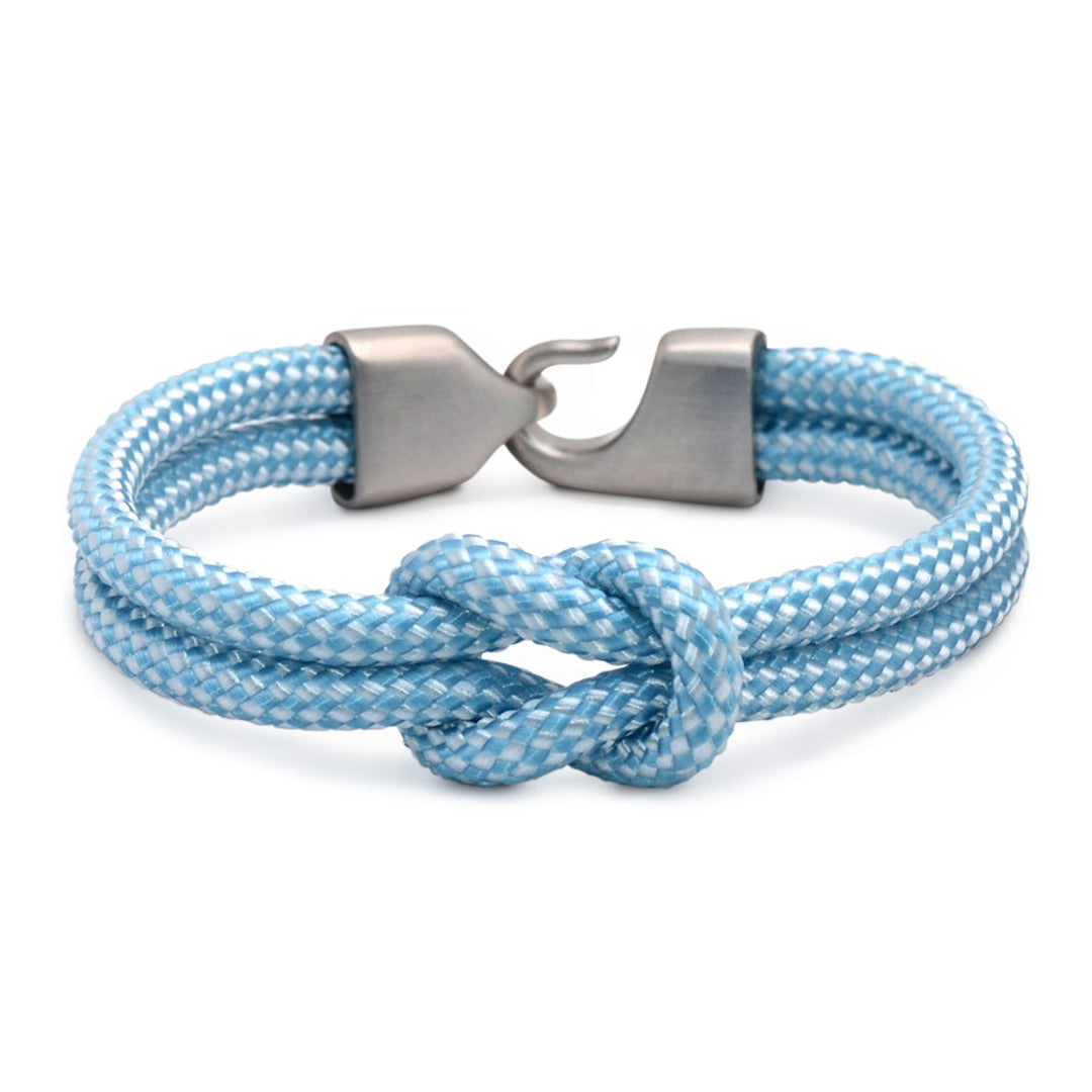 The Nantucket Collection: Our signature hydrangea blue and white diamond braid nautical rope bracelet featuring a 316L stainless steel clasp and custom USA-made line.