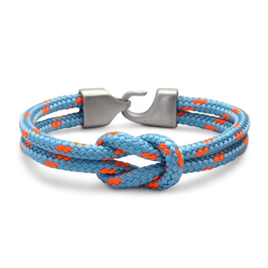The Newport Collection: Our original light blue and orange nautical rope bracelet featuring our signature 316L stainless steel clasp and custom USA-made line.