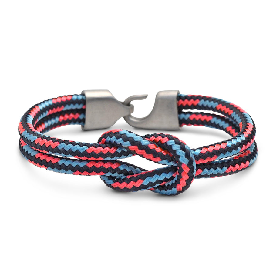 The Newport Collection: Our original navy blue, light blue and coral nautical rope bracelet featuring our signature 316L stainless steel clasp and custom USA-made line.