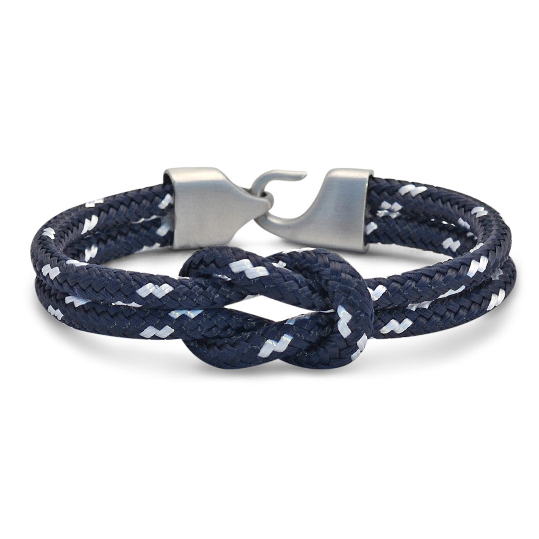 The Newport Collection: Our original navy blue and white nautical rope bracelet featuring our signature 316L stainless steel clasp and custom USA-made line.