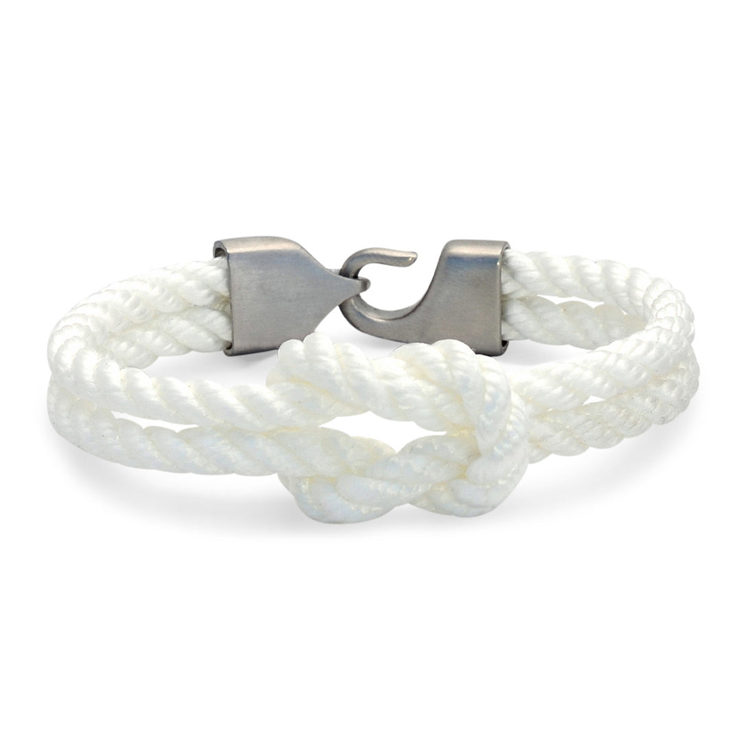 The Vineyard Collection: Our signature white three-strand nautical rope bracelet featuring a 316L stainless steel clasp and custom USA-made line.