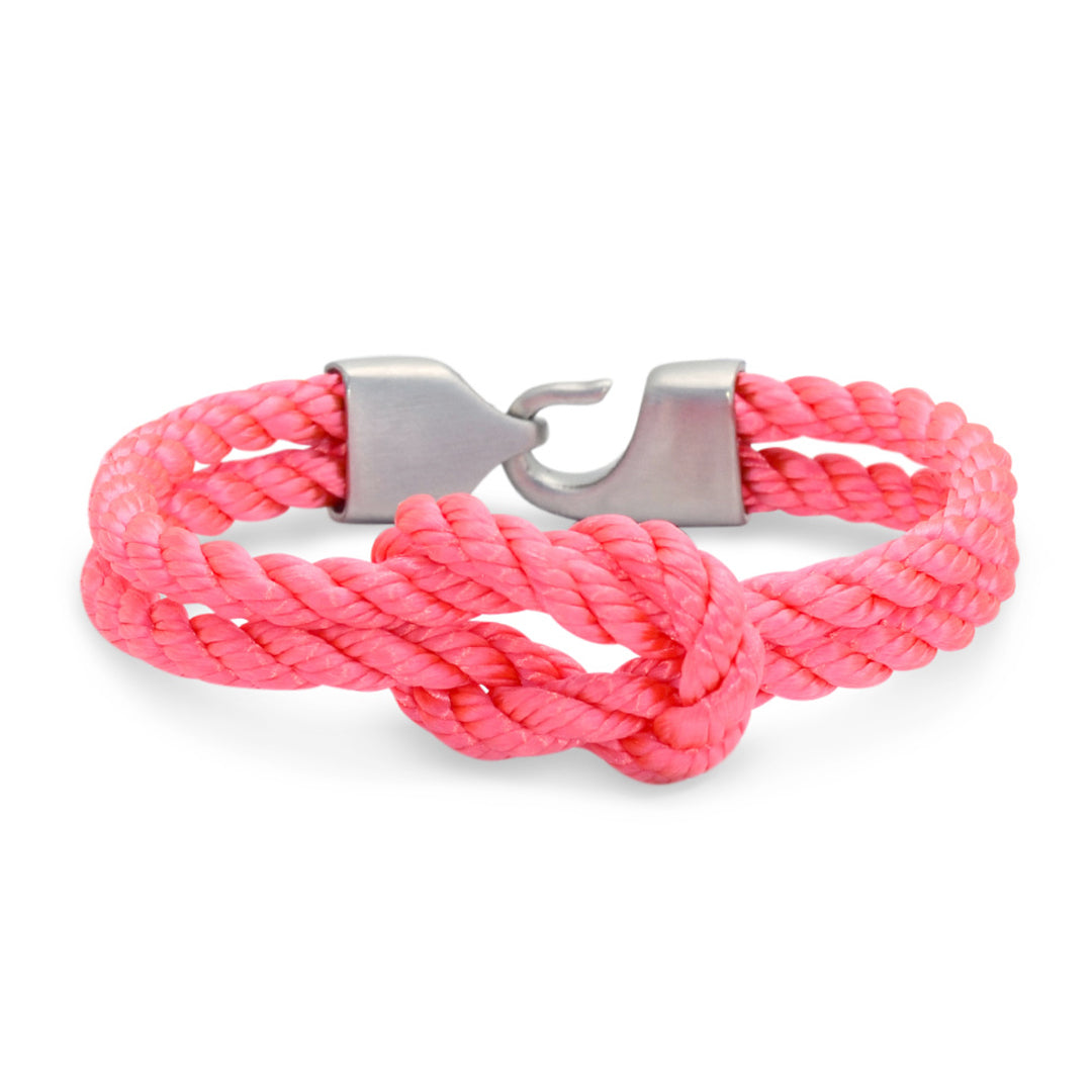 The Vineyard Collection: Our signature pink coral three-strand nautical rope bracelet featuring a 316L stainless steel clasp and custom USA-made line.