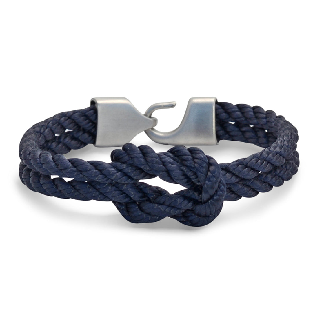 The Vineyard Collection: Our signature navy blue three-strand nautical rope bracelet featuring a 316L stainless steel clasp and custom USA-made line.