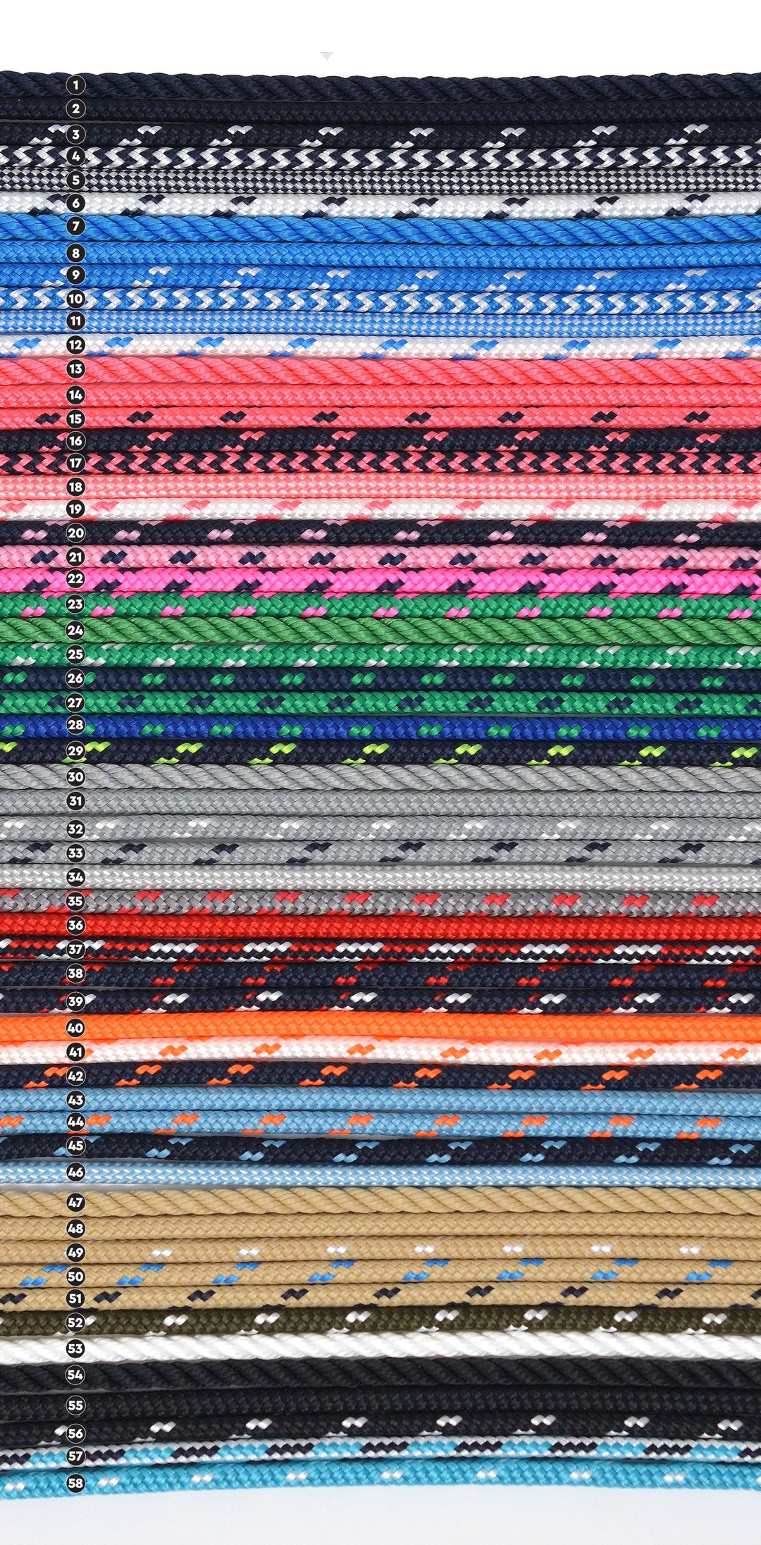 A selection of custom-made USA line colors for personalized nautical bracelets